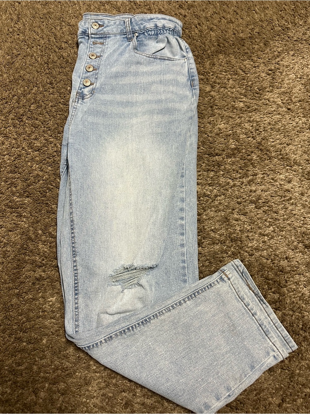 No Boundaries Light Blue Boyfriend Jeans with Button-Fly